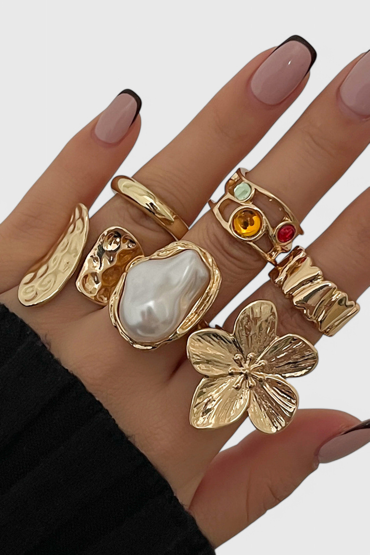Bague Fleur Liquide Ouverte en Perle
