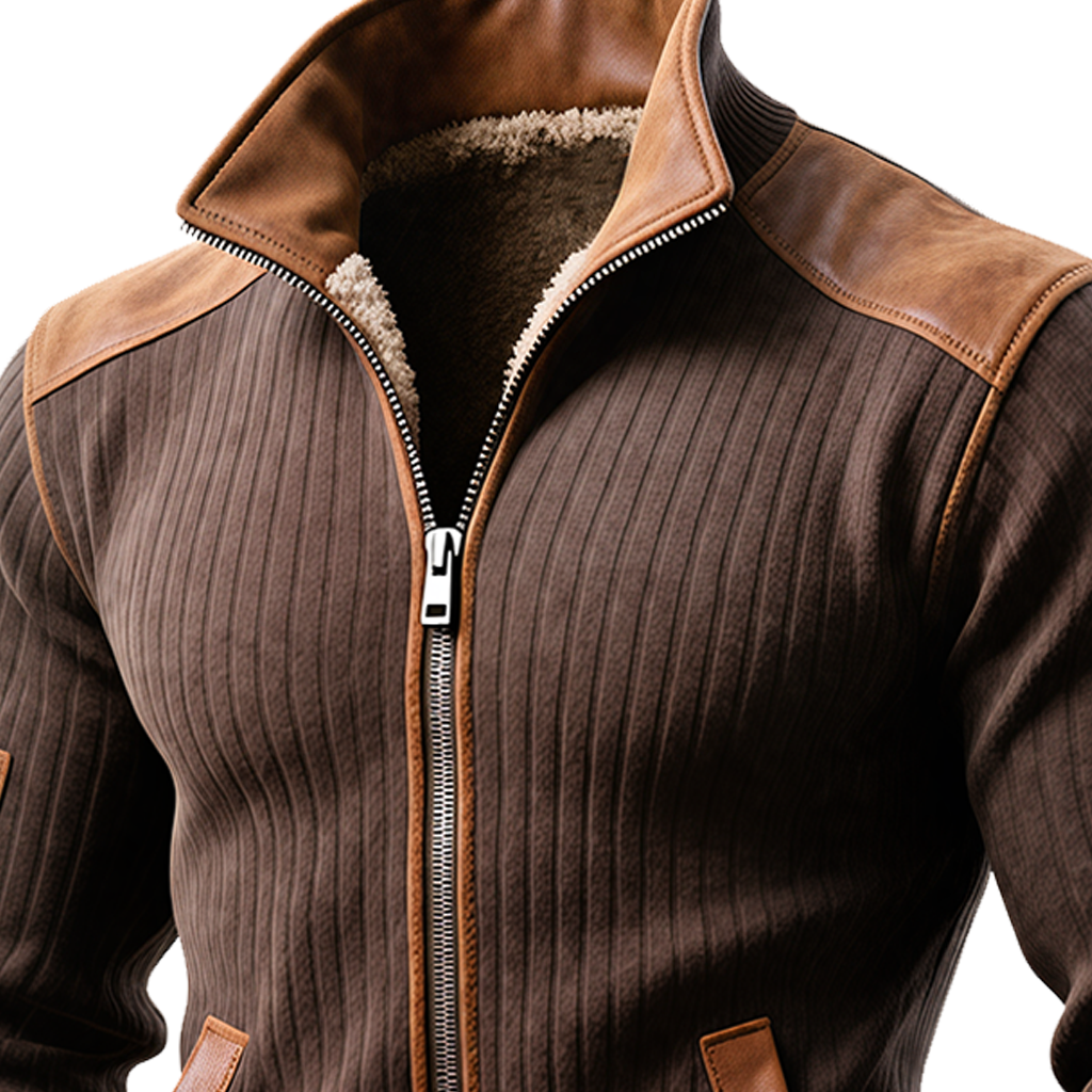 Santiago™ | Veste côtelée marron zippée avec empiècements en cuir