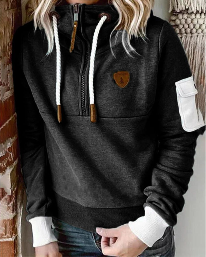 Helsa - Sweat à Capuche décontracté mi-zippé avec poche sur le bras