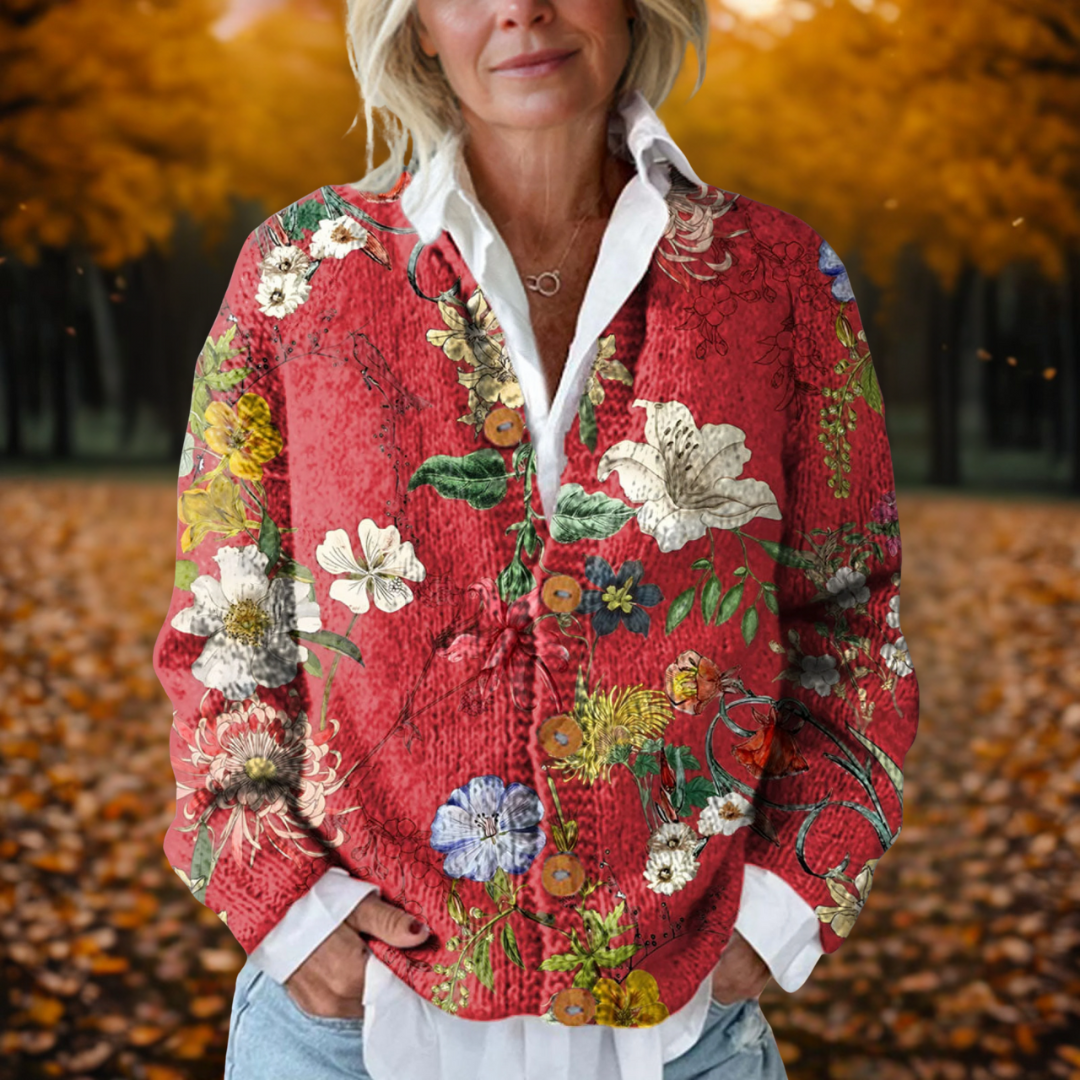 Sofía - Vintage Gebreide Sjaal met Bloemenprint