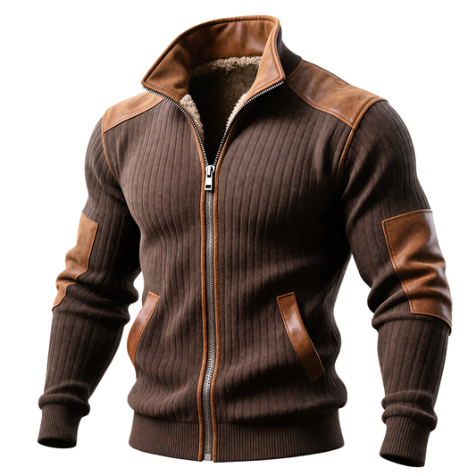 Santiago™ | Veste côtelée marron zippée avec empiècements en cuir