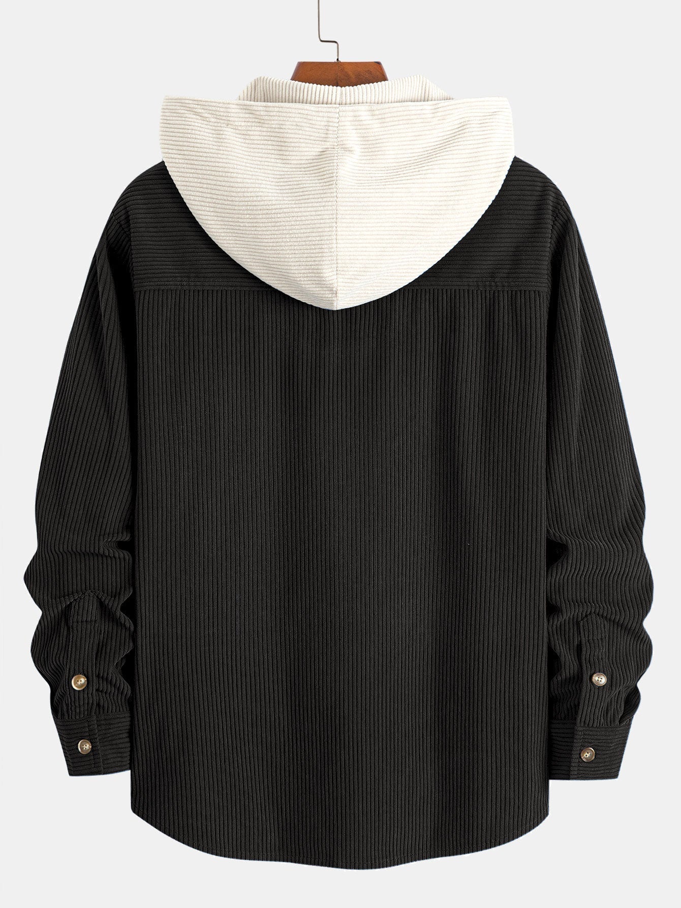Chemise à capuche en velours côtelé contrastant à manches longues