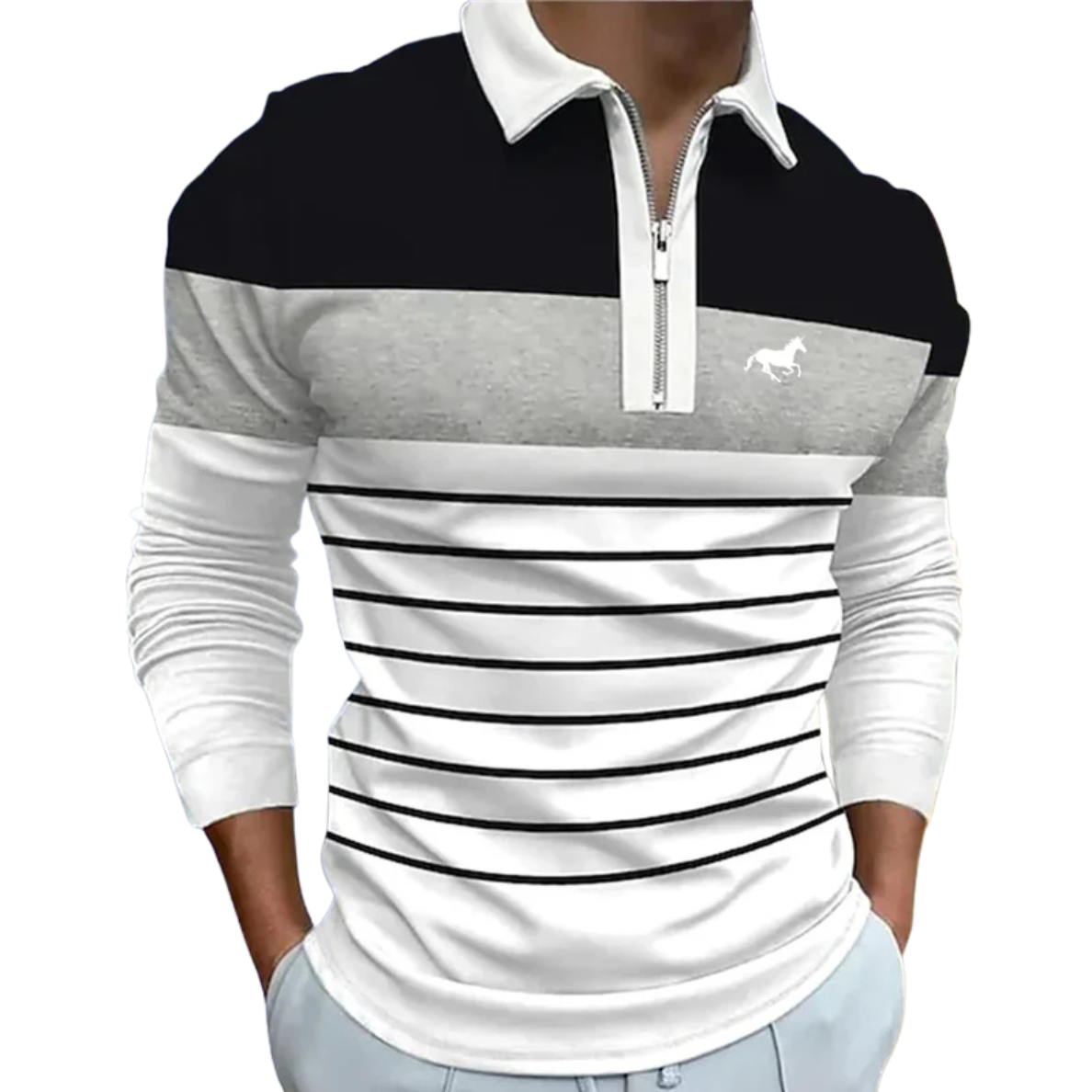 Mirani | Heren luxe gestreepte poloshirt met rits