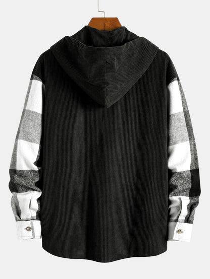 Chemise à capuche en flanelle à carreaux coupe décontractée et velours côtelé