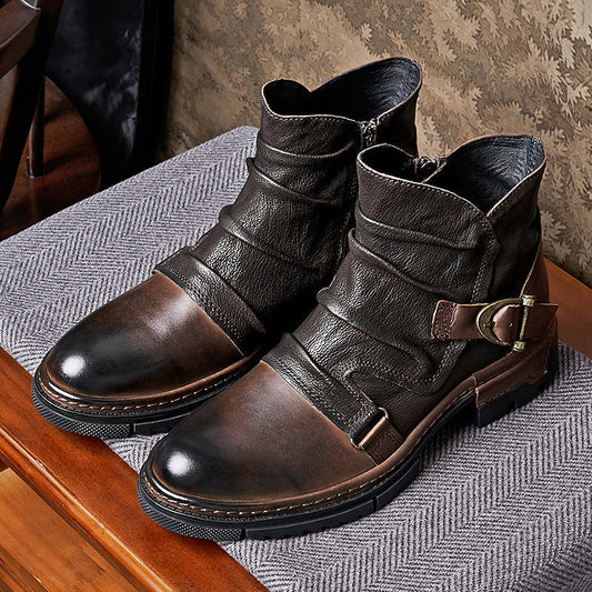 Bottes Martin unies marron à lacets pour hommes