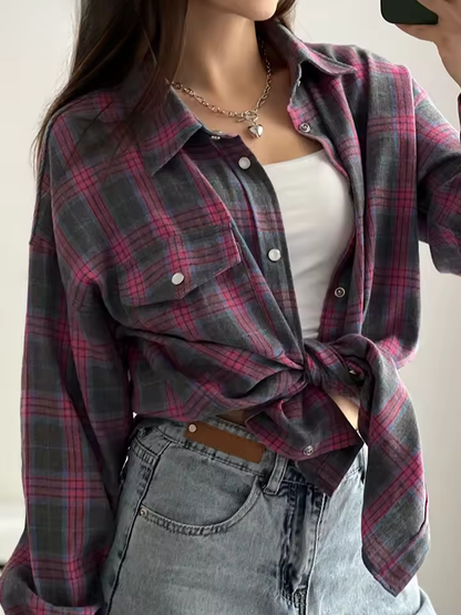LUSIANA™ | CAMISA DE CUADROS OVERSIZE VINTAGE