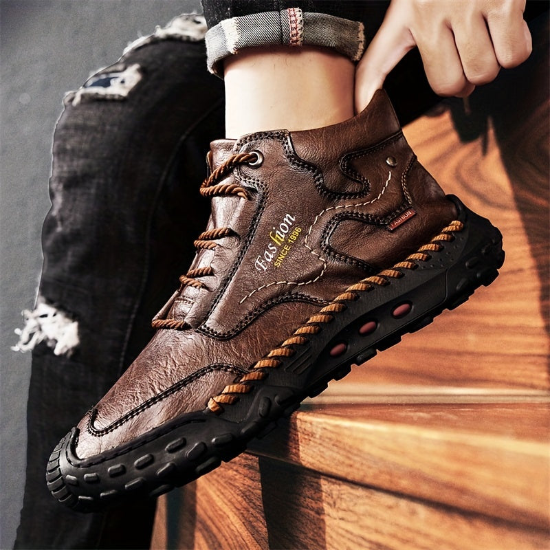 Kolman - Casual leren veterlaarzen met antislipzool