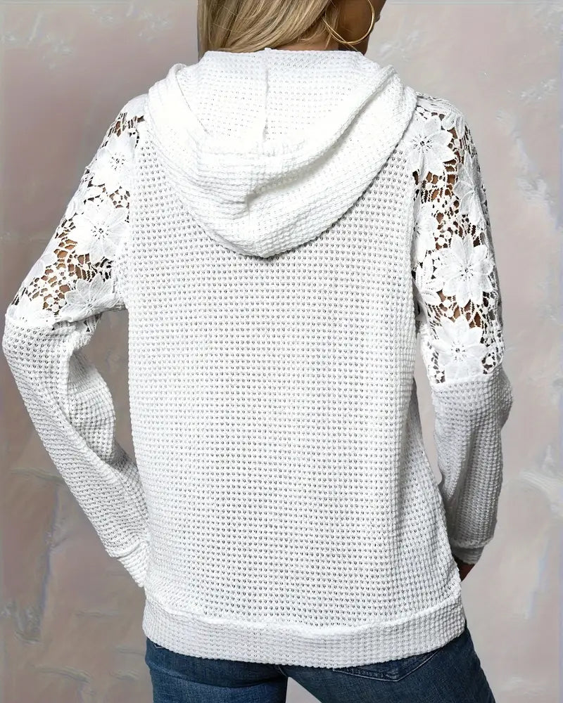 Laessa - Sudadera Con Capucha y Encaje Floral Con Bolsillo Delantero