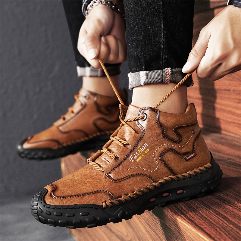 Kolman - Casual leren veterlaarzen met antislipzool