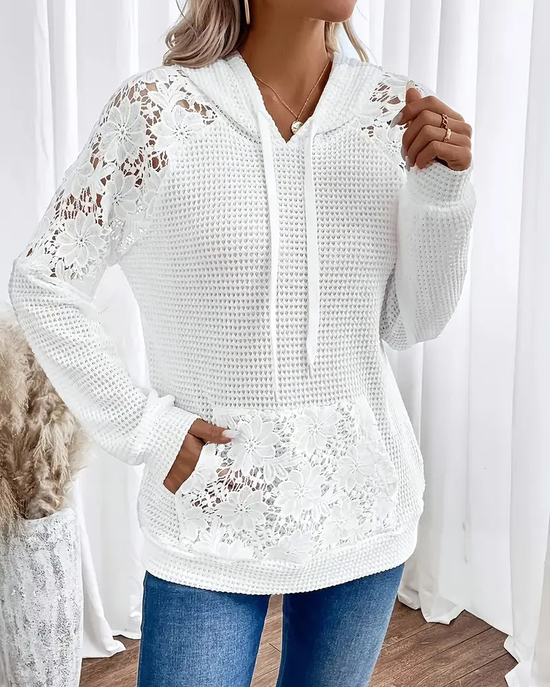 Laessa - Sudadera Con Capucha y Encaje Floral Con Bolsillo Delantero