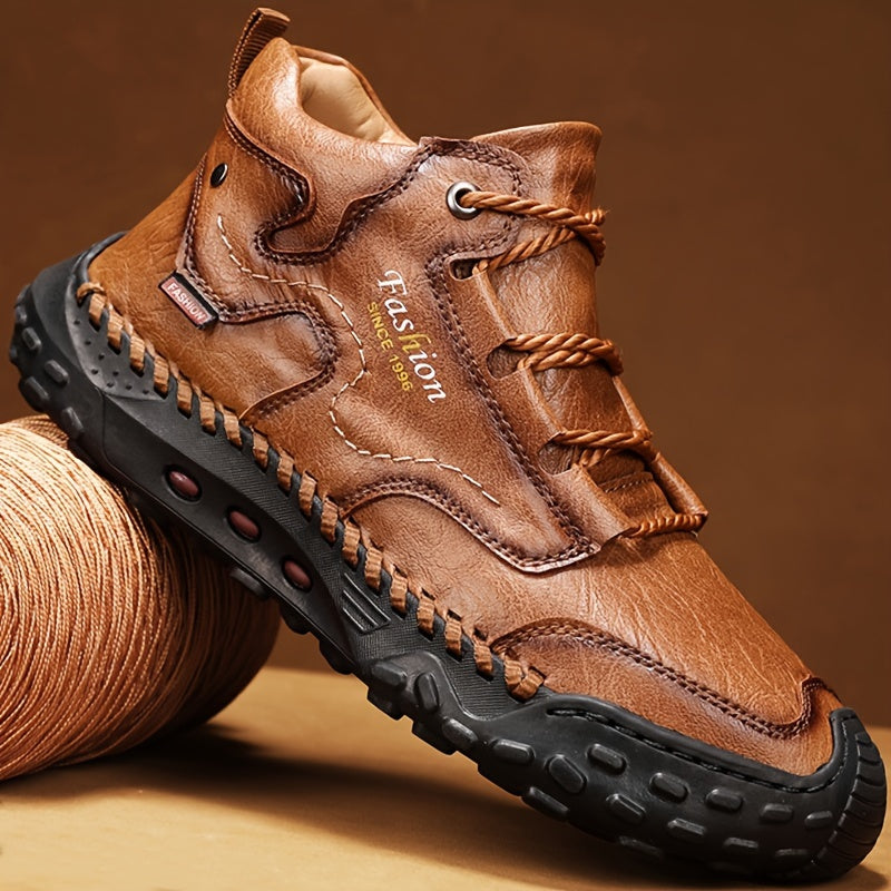 Kolman - Casual leren veterlaarzen met antislipzool