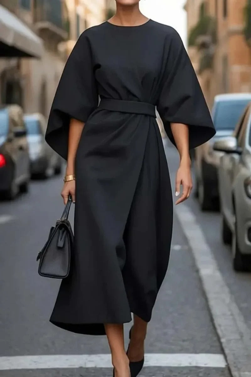 Rita - Elegante Vestido Con Mangas Farol y Cinturón