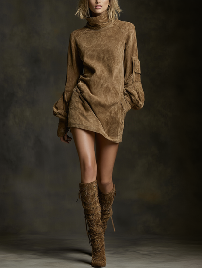 Livia ❘ Robe mini oversize en daim à col montant