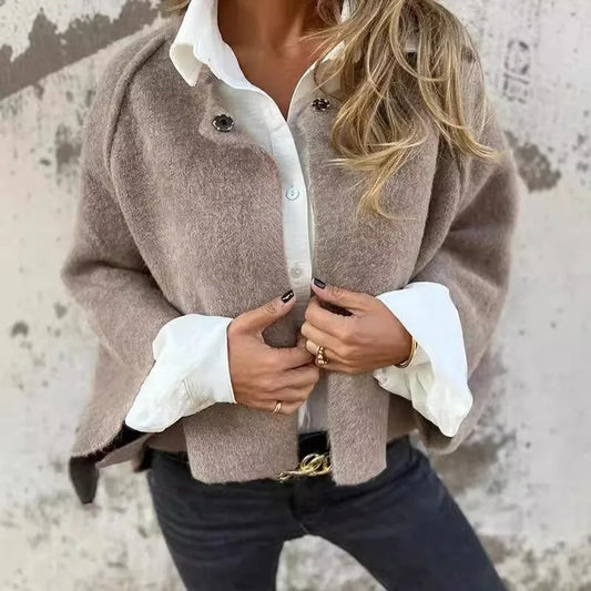 Henrike - Abrigo de Lana con Cuello Redondo y Mangas Largas