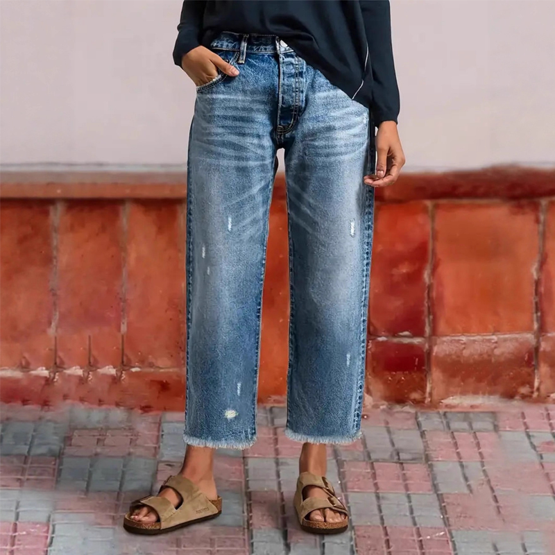 Jeans droits courts rétro pour femme