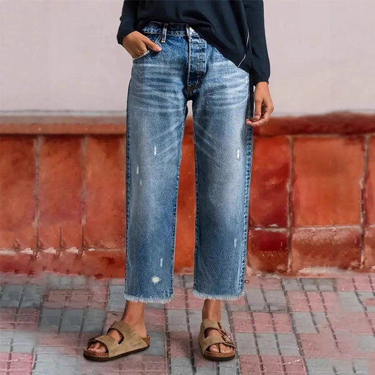 Jeans droits courts rétro pour femme