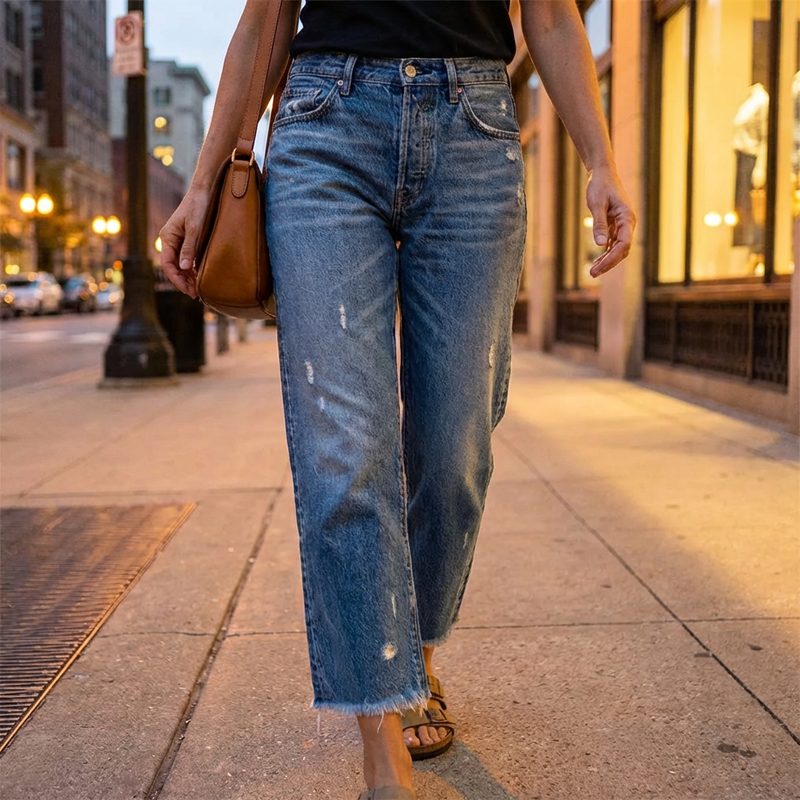 Jeans droits courts rétro pour femme