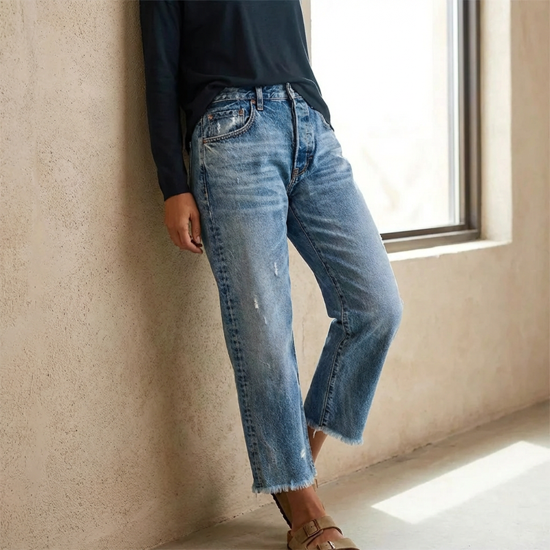 Jeans droits courts rétro pour femme