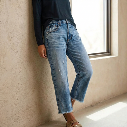 Jeans droits courts rétro pour femme