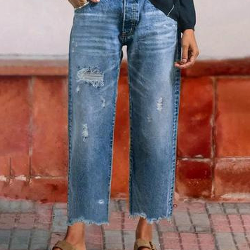 Jeans droits courts rétro pour femme