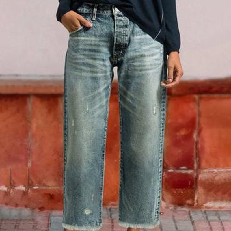 Jeans droits courts rétro pour femme