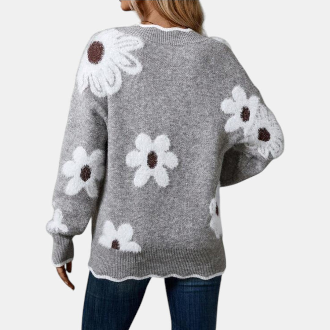 Floréa - Gebloemde jersey met V-hals