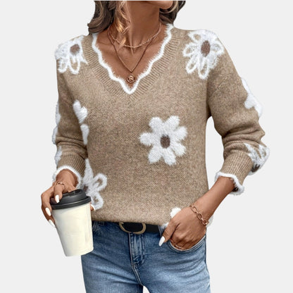 Floréa - Gebloemde jersey met V-hals