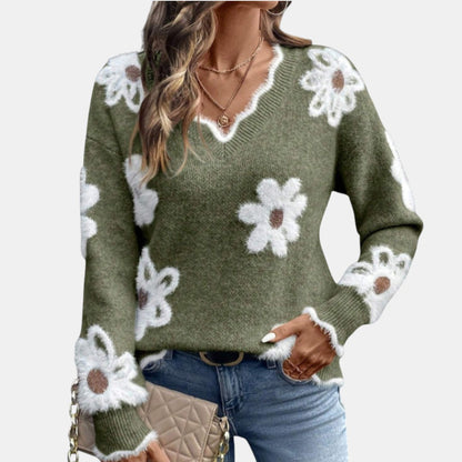 Floréa - Gebloemde jersey met V-hals