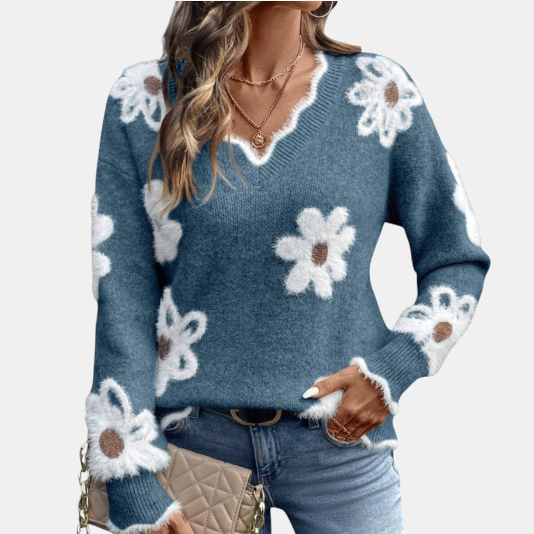 Floréa - Gebloemde jersey met V-hals