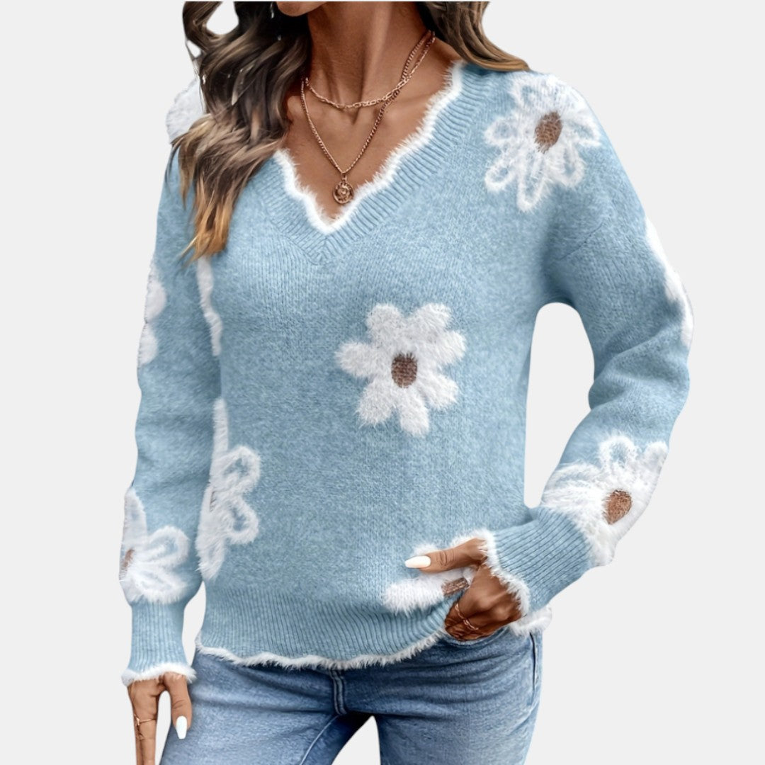 Floréa - Gebloemde jersey met V-hals